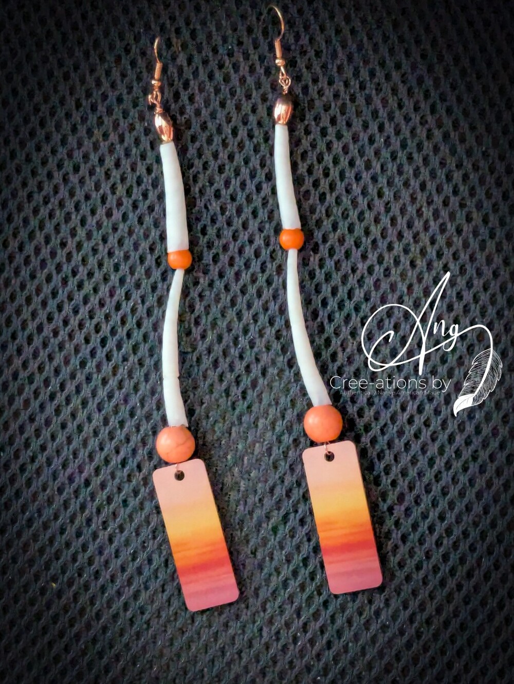 Tangerine Dreams Indigenous Orange Ombre Dentalium Shell Earrings